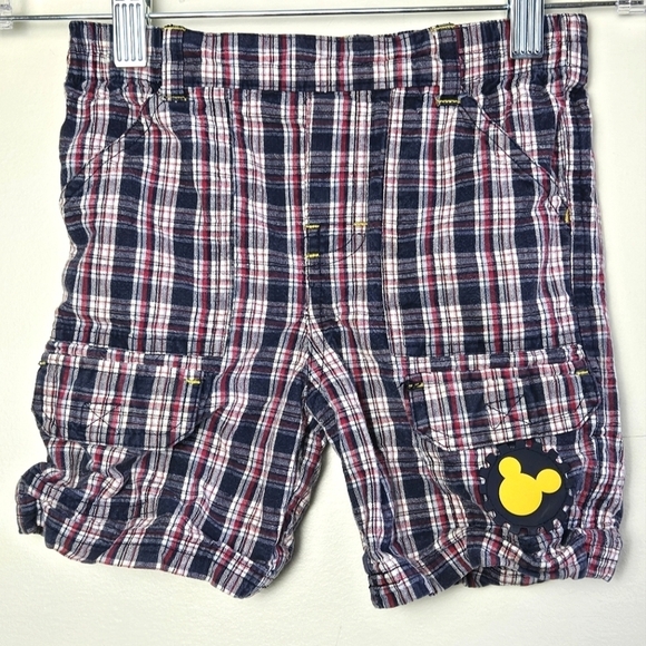 Vintage Disney Mickey Mouse Plaid Cargo Shorts, Size 3T - Picture 1 of 4